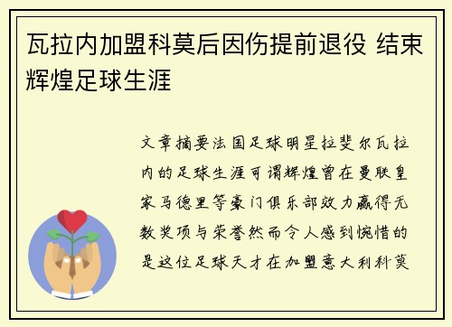瓦拉内加盟科莫后因伤提前退役 结束辉煌足球生涯